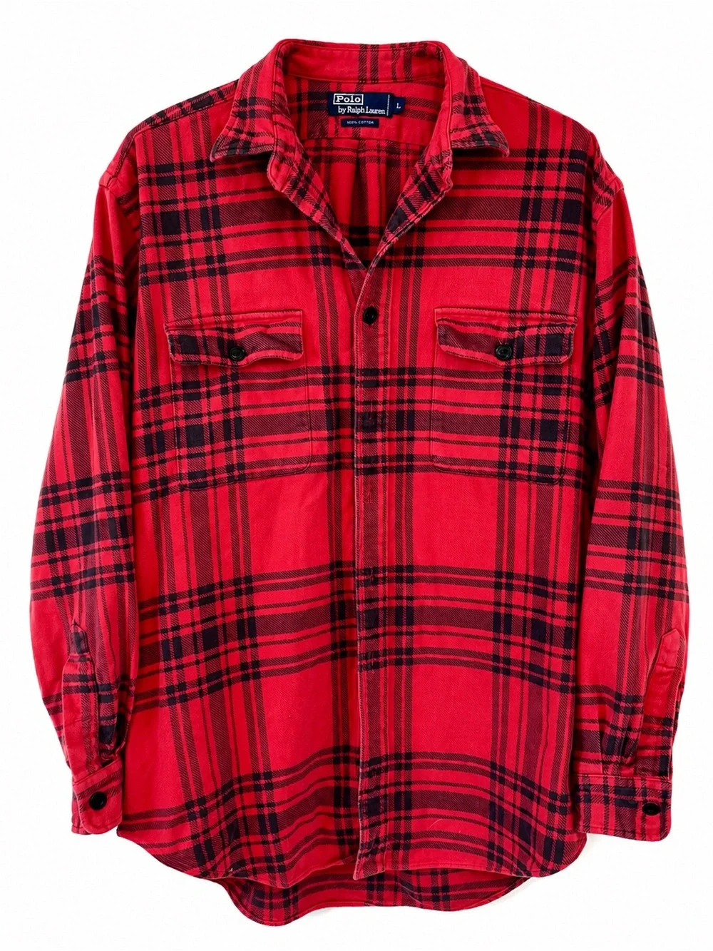 Polo by Ralph Lauren Red Plaid Flannel Shirt L Cotton Cabin Lumberjack Fall